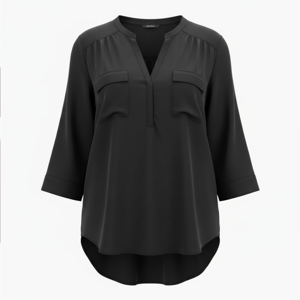 Torrid Harper Black Split-Neck Blouse with Chest Pockets Plus Size 4